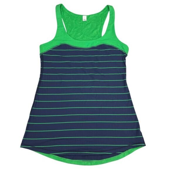 LULULEMON Run: First Base Tank Size 4 Slalom Stripe Inkwell / Green Bean - Picture 4 of 8